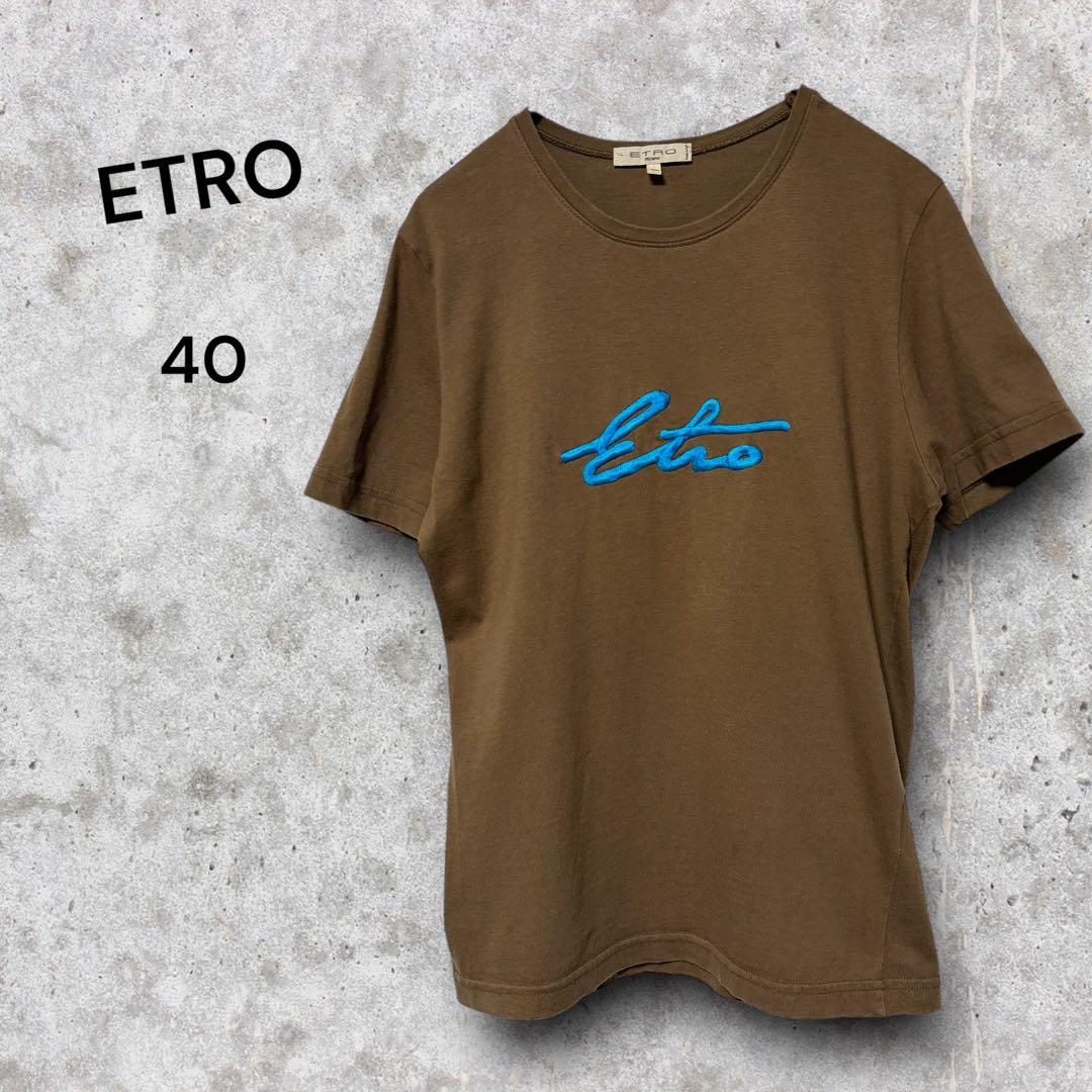 ETRO エトロ　ブラウン Tシャツ 40 イタリア製　刺繍ロゴ　コットン