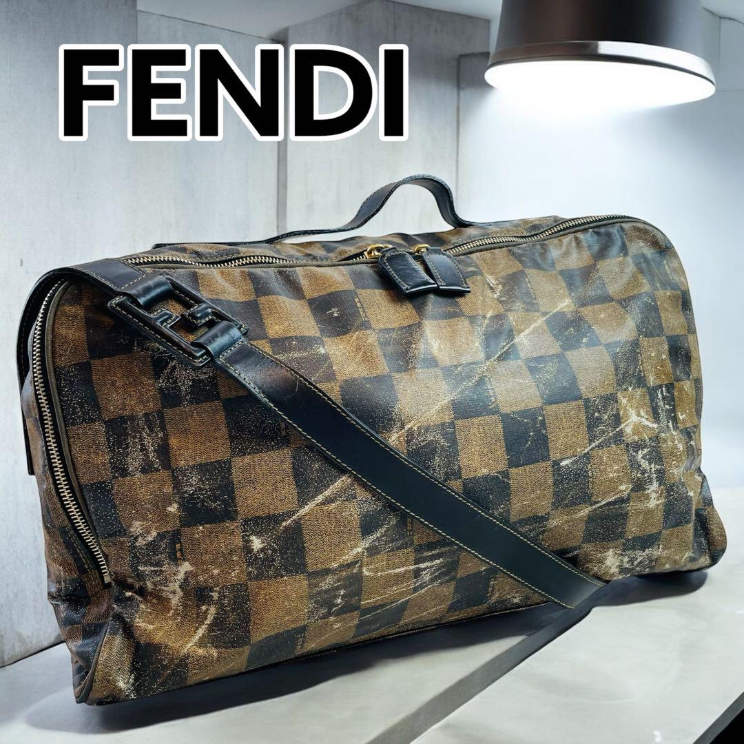 FENDI フェンディ チェック柄 ボストン 訳あり品】FENDI フェンディ ボストンバッグ チェック柄 大容量