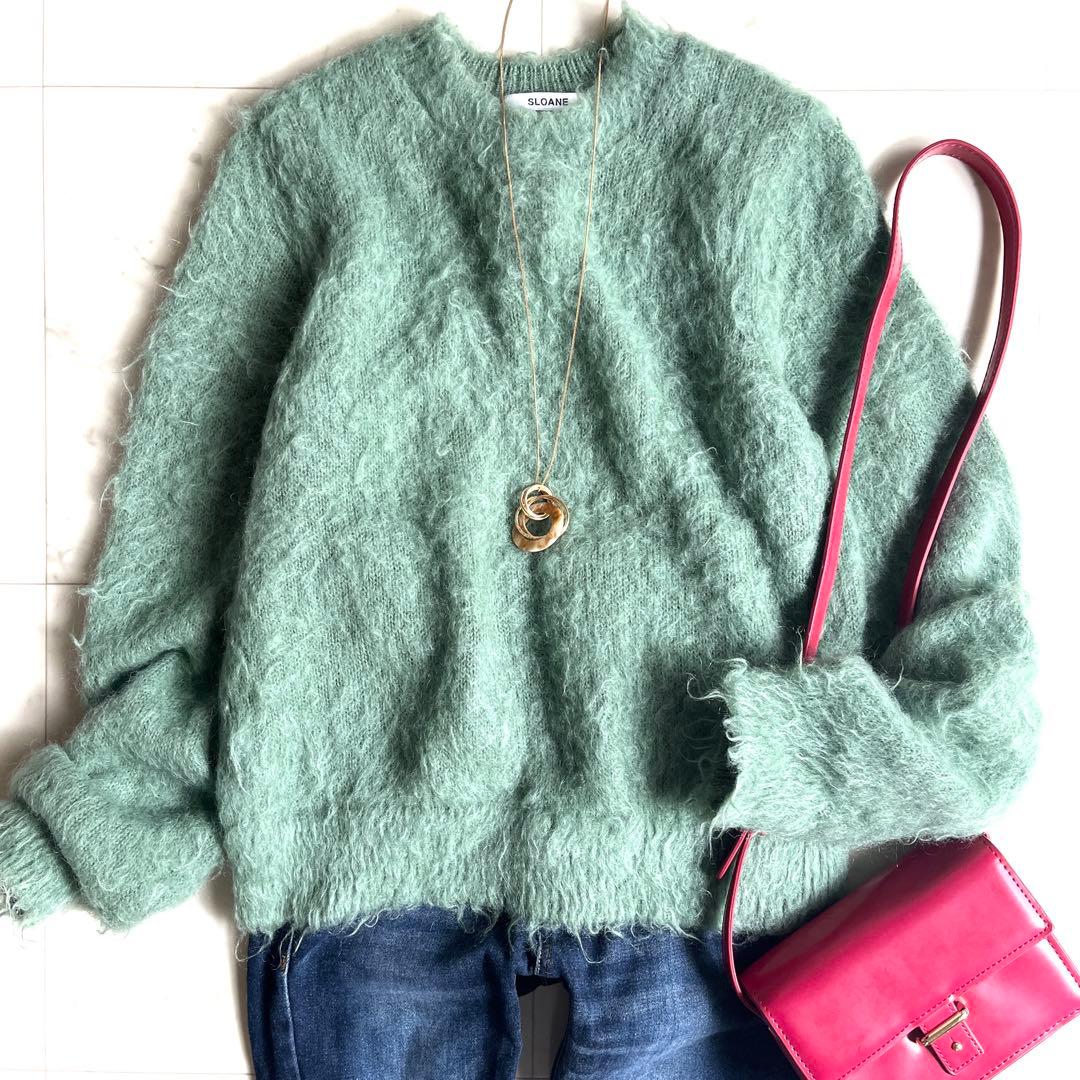 スローン ユナイテッドアローズ別注 シャギーニット セーター ファー グリーンM・SLOANE