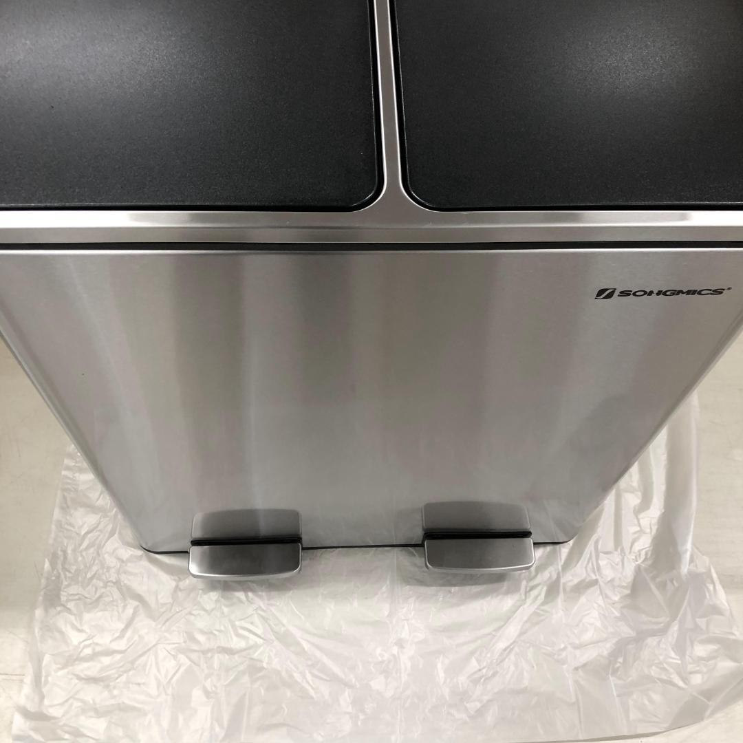 SONGMICS ゴミ箱 ダストボックス 2分別 ゴミ袋付き ペダル式