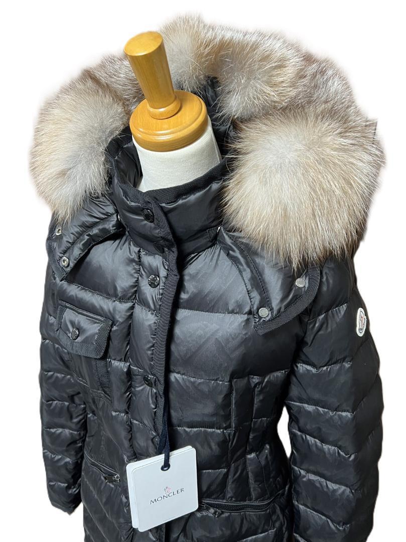 【新品未使用タグ付き】MONCLER エルミファー フォックスファー　TG3　黒 新品未使用タグ付き】MONCLER エルミファー フォックスファー