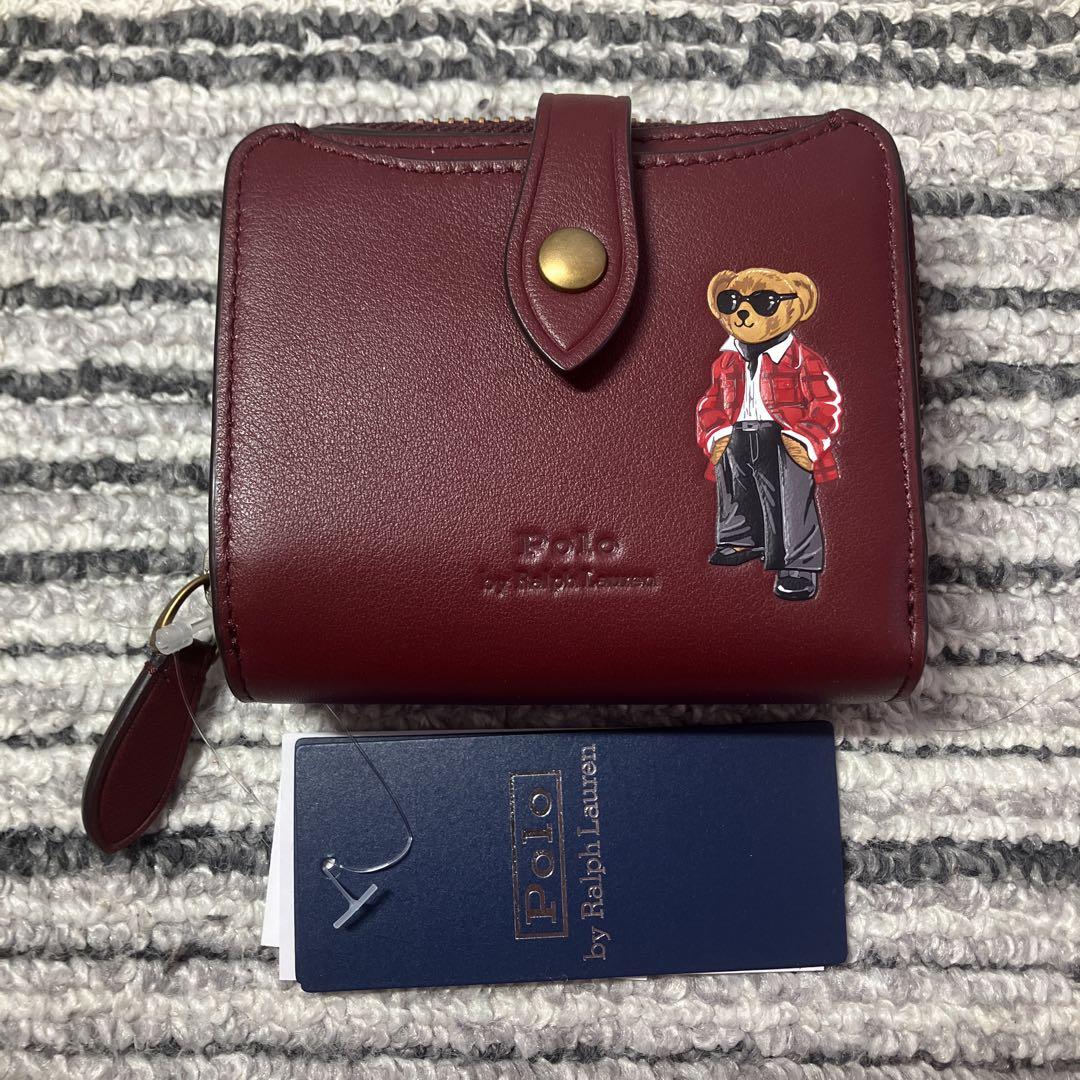 【未使用品】ポロラルフローレン ポロベア レザー 二つ折り財布 ワイン