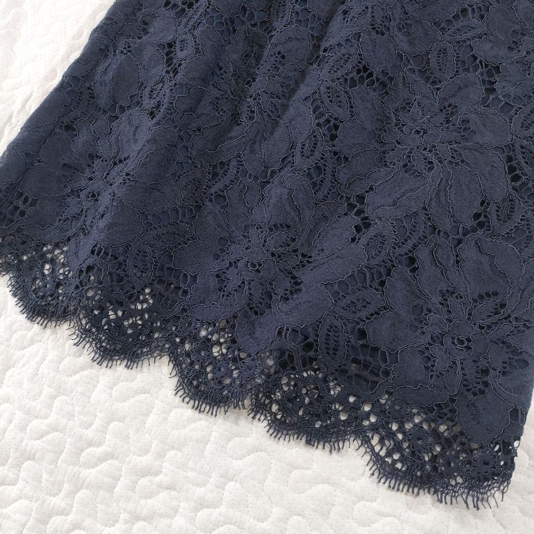 美品✨ADORE　オールレースワンピース　フレアスリーブ　ネイビー　38