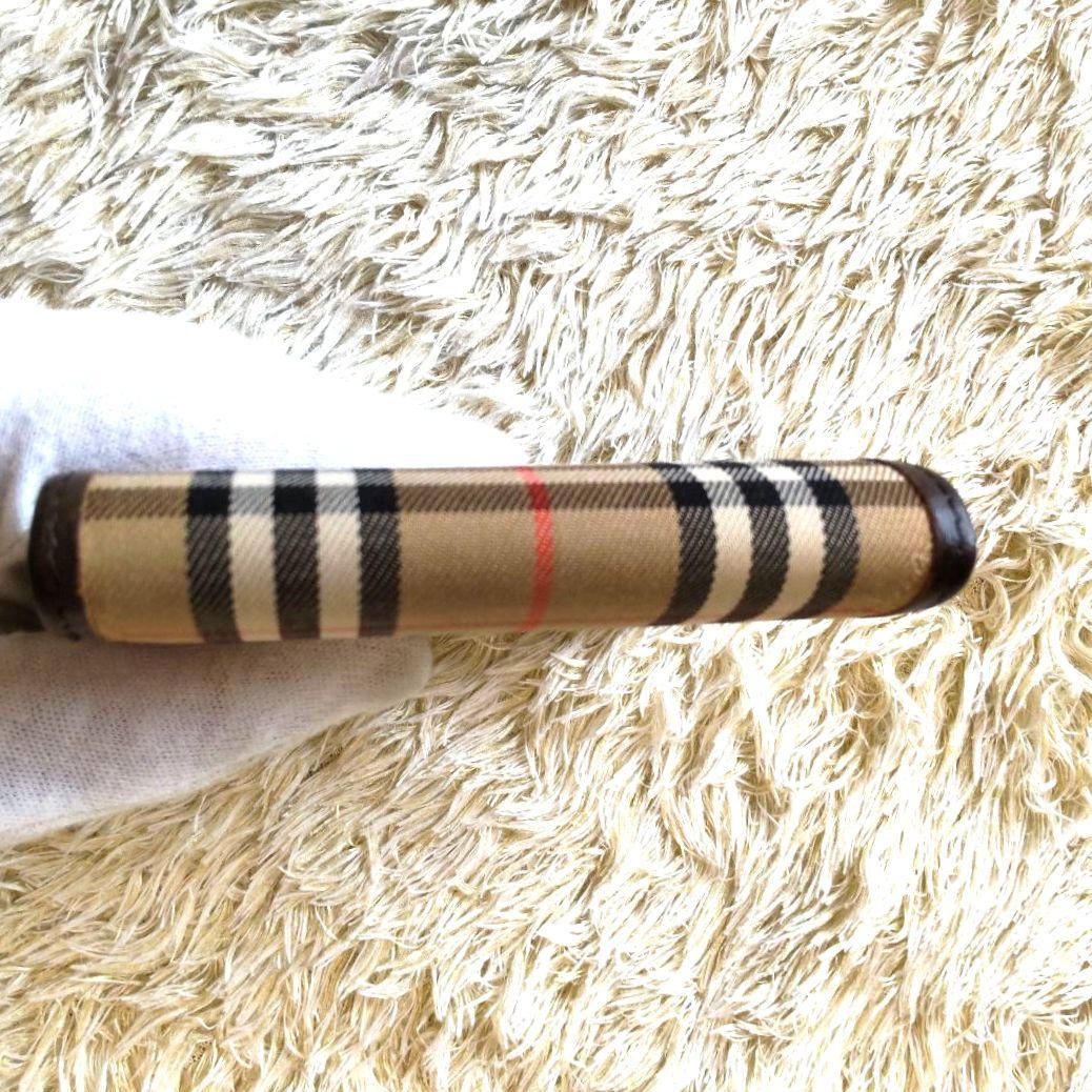美品 バーバリー 折り財布 ノバチェック ホースロゴ キャンバス
