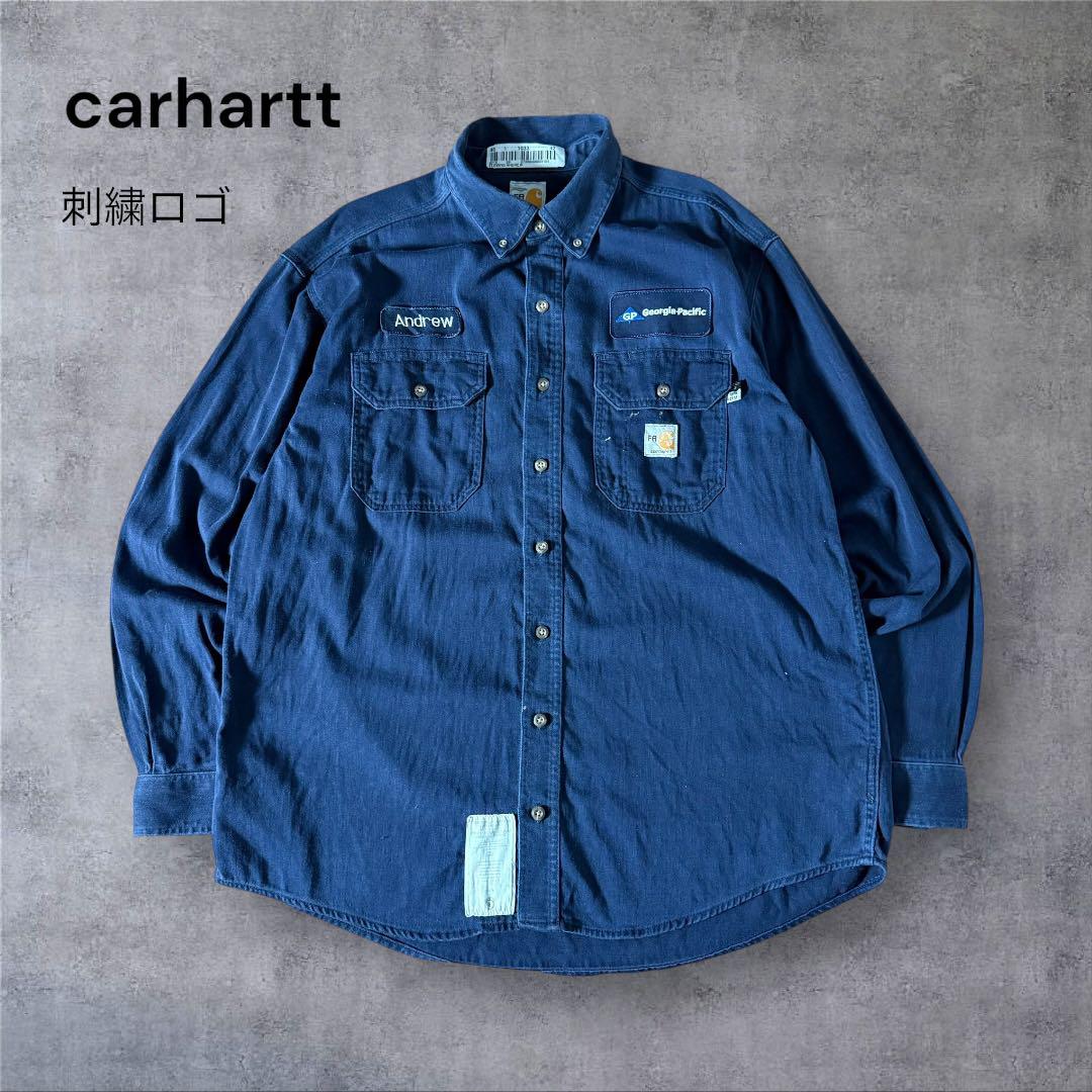 【713】carharttボタンダウンワークシャツ企業系刺繍ロゴグランジy2k