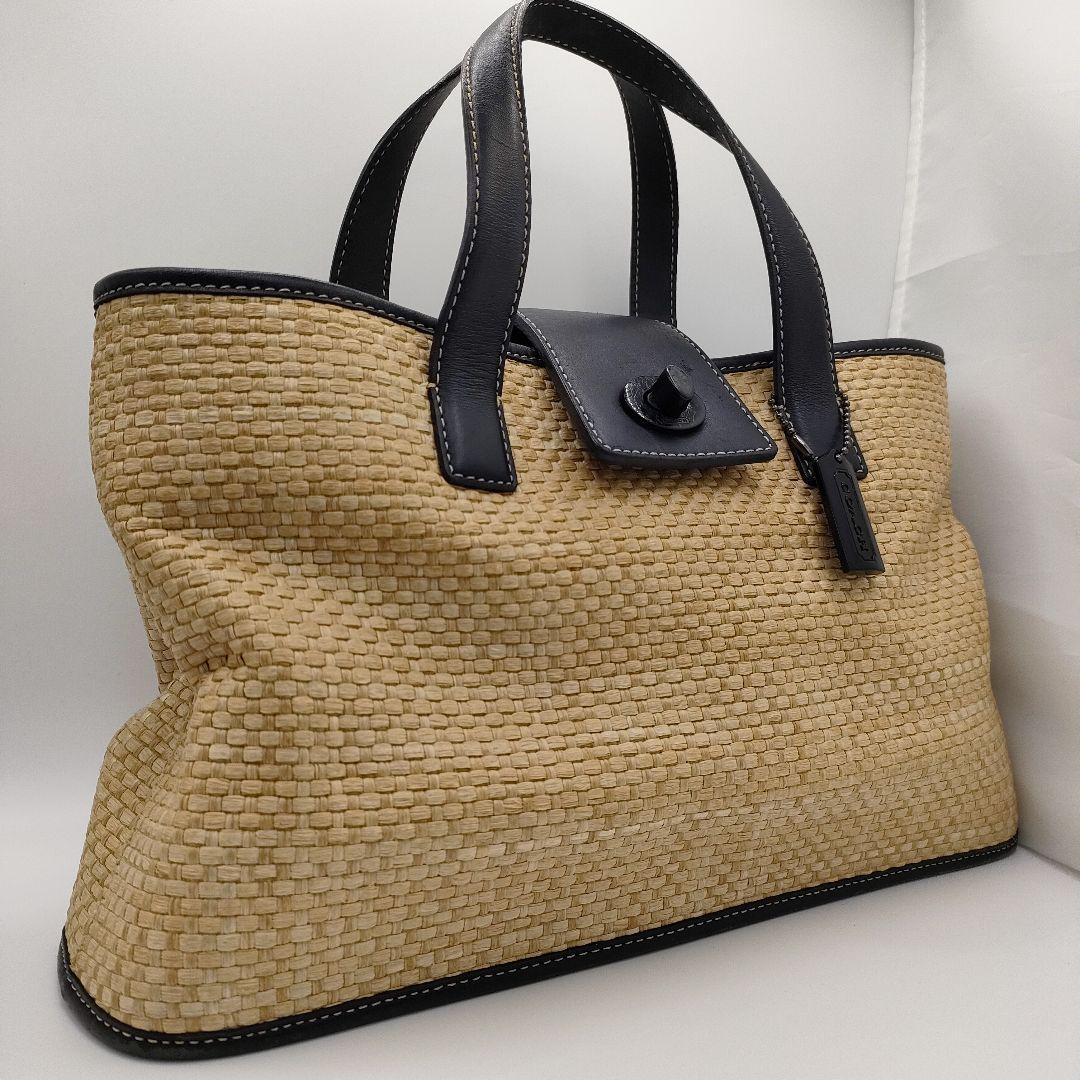 COACH ハンドバッグ ストロー ターンロック レザー かごバッグ コーチ