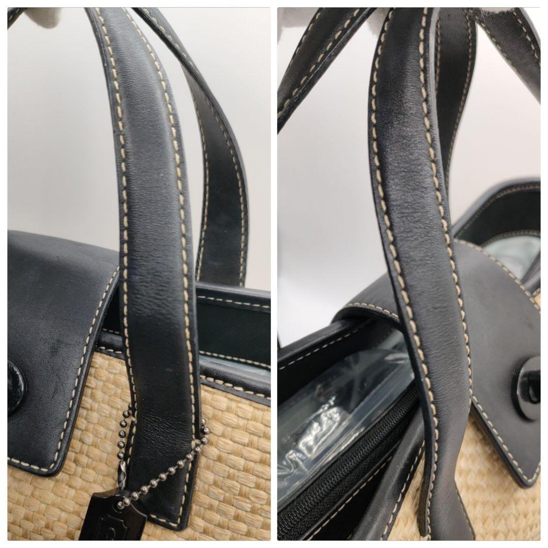 COACH ハンドバッグ ストロー ターンロック レザー かごバッグ コーチ