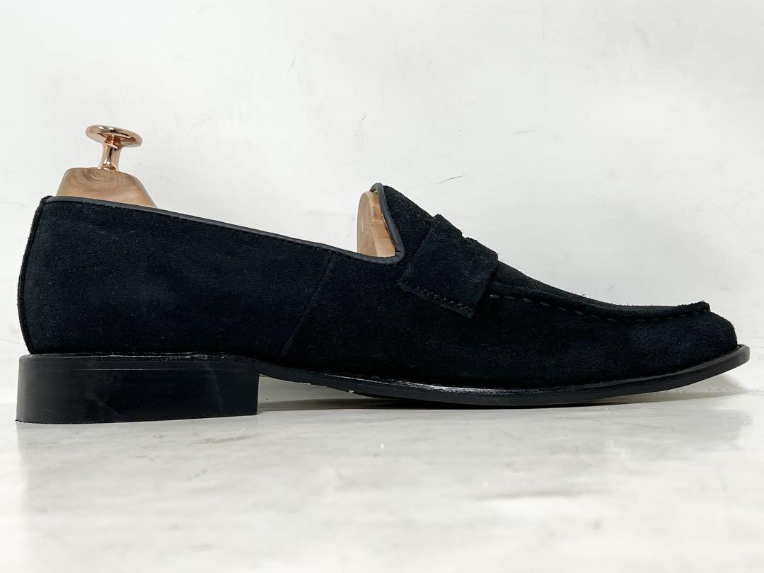 美品 GLENFORD 41 スエードペニーローファー シューズ スリッポン 黒