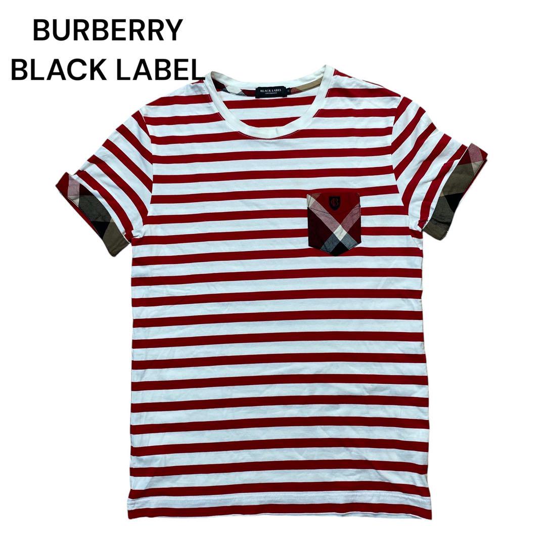 ブラックレーベルクレストブリッジ　Tシャツ　ノバチェック　ボーダー　赤　半袖　M