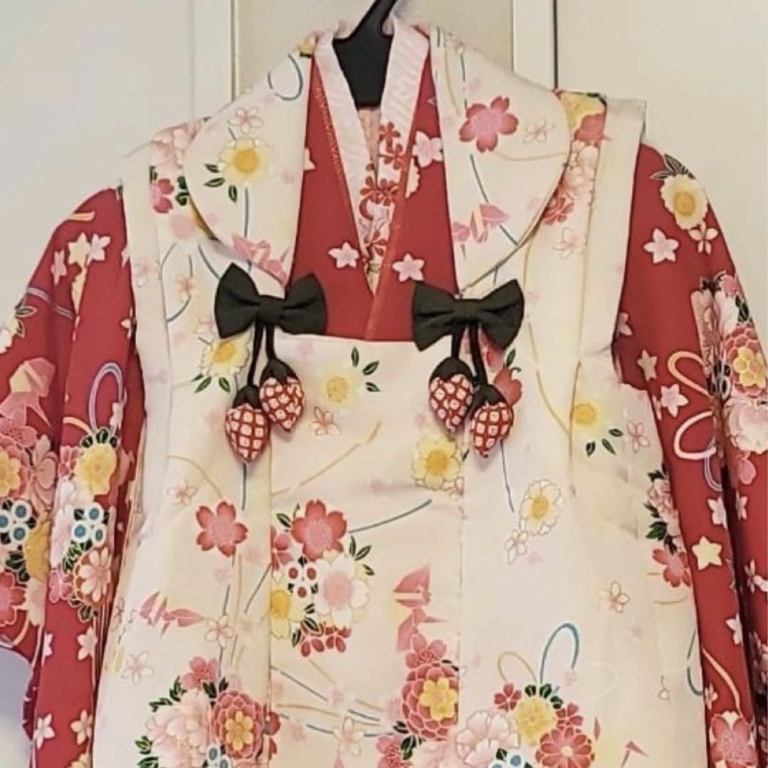 赤い花柄 着物 帯付き長襦袢付き753