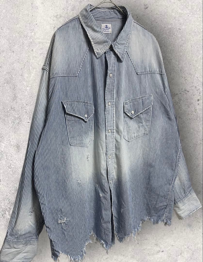Wrangler x relume 別注 ダメージ 加工 ヒッコリー 長袖シャツ Wrangler x relume 別注 ダメージ 加工 ヒッコリー 長袖シャツ