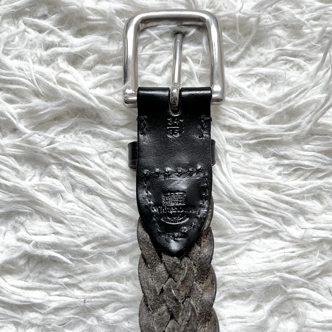 良品★whitehouse cox★34/85 メッシュベルト黒　メンズ レザー