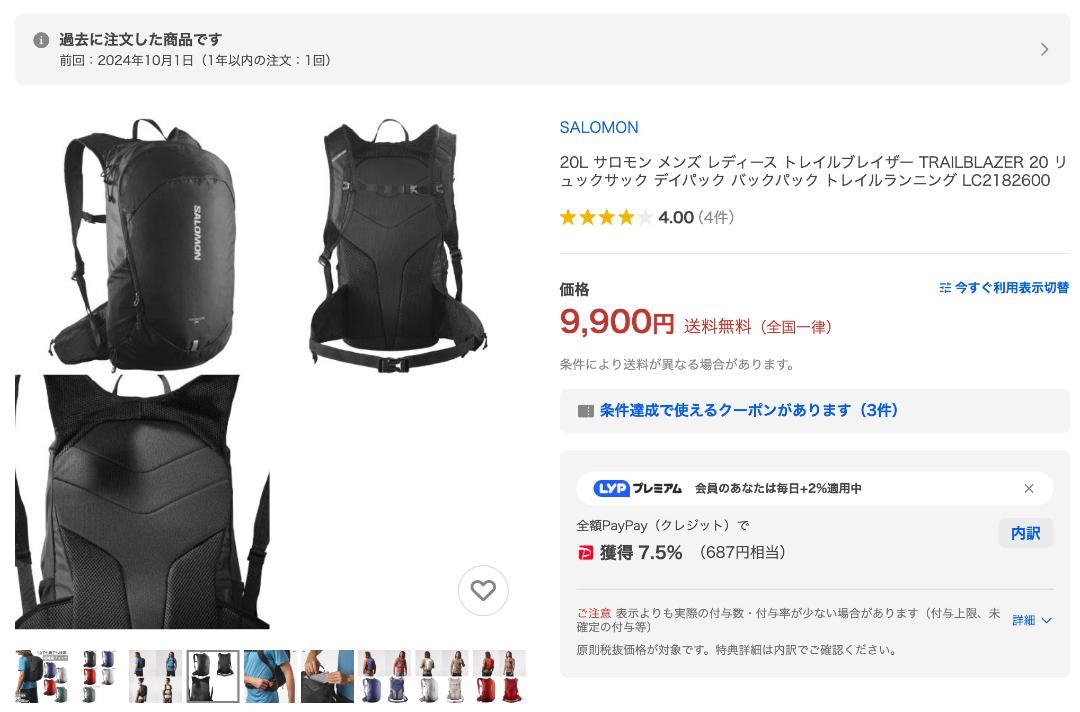 美品／SALOMON TRAILBLAZER 20 ブラック