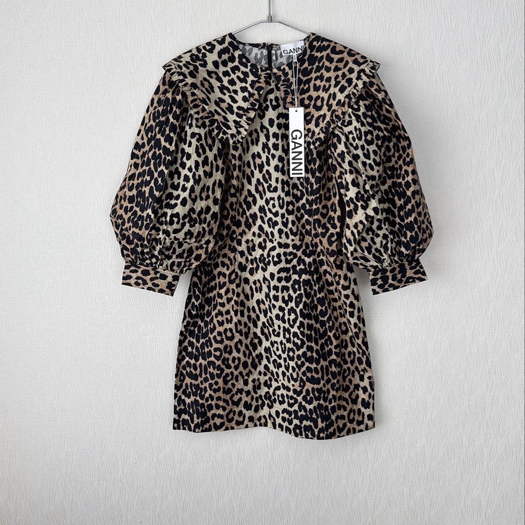 【新品】GANNI ガニー レオパード 半袖ワンピース シャツ