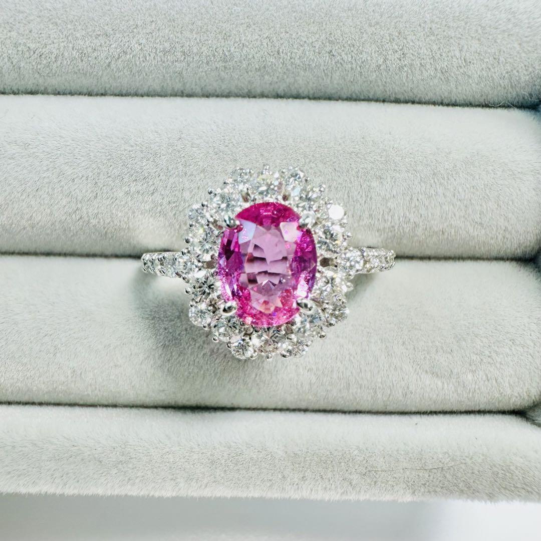 新作☆PT950パパラチアサファイアリングPS:1.270ct D:0.72ct