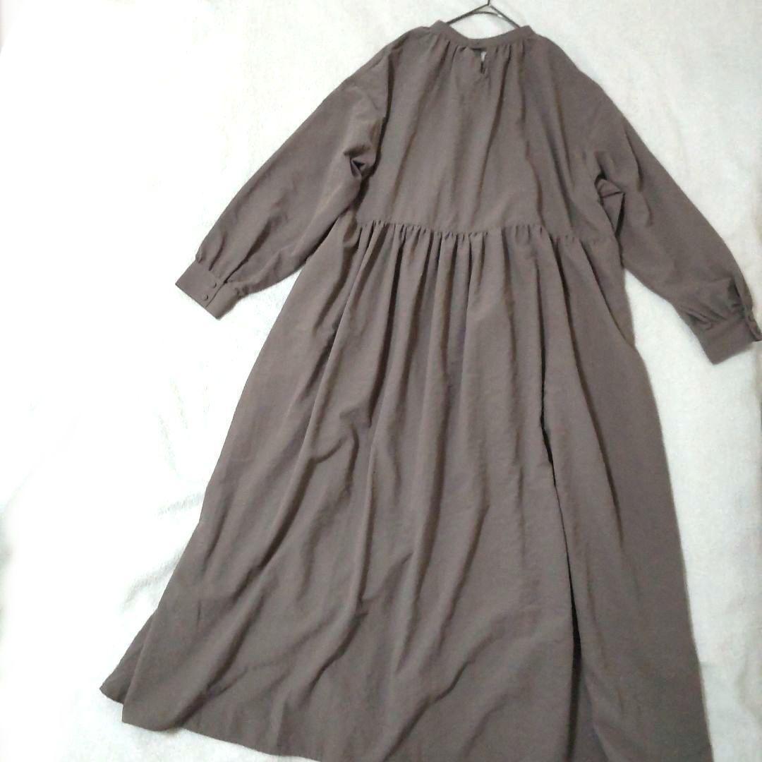 オオカミとフクロウ　ロングワンピース　フクロウとアサツユに浮かぶコッコ　ブラウン