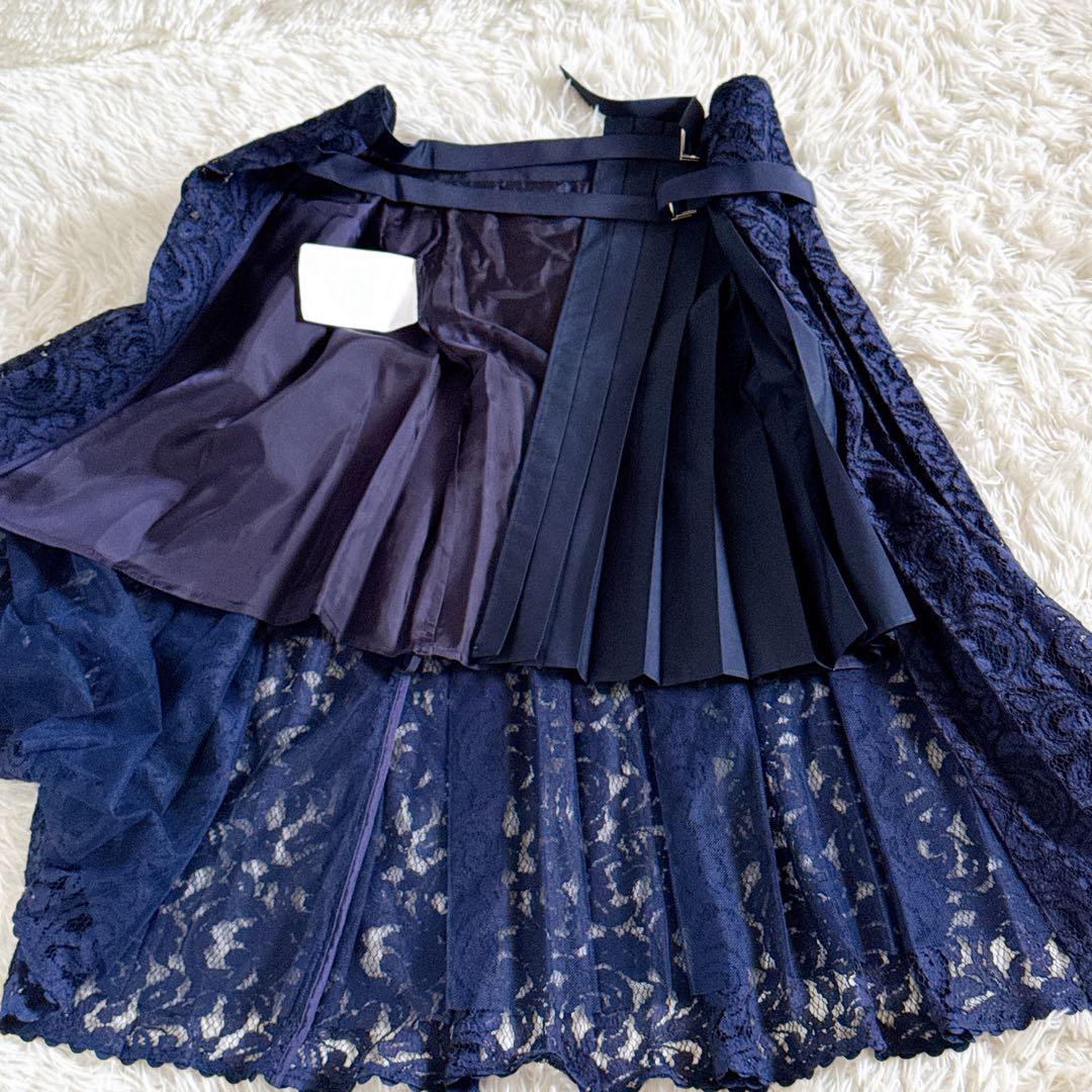 美品✨sacai レース プリーツ ドッキング ラップスカート 1サイズ 紺