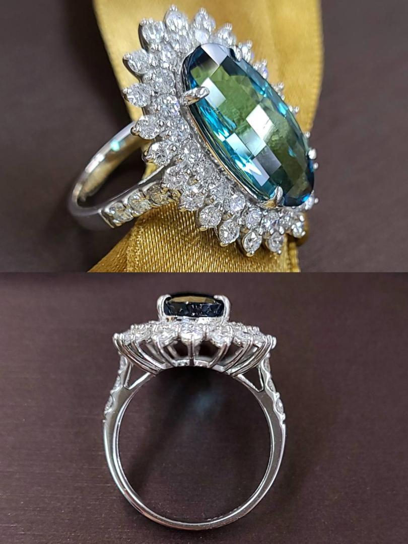 希少特品5.3ct インディゴライト1.7ct ダイヤ プラチナ リング 鑑