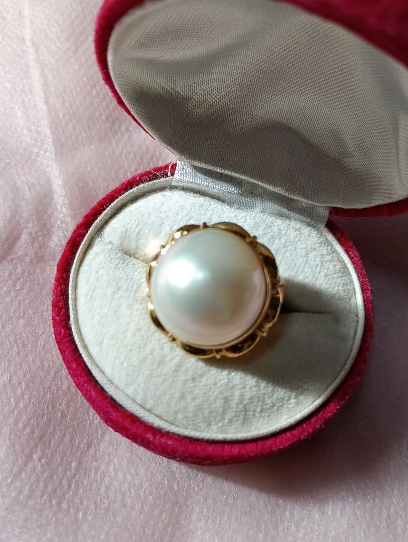一粒パールリング☆マベ真珠☆18K ゴールド
