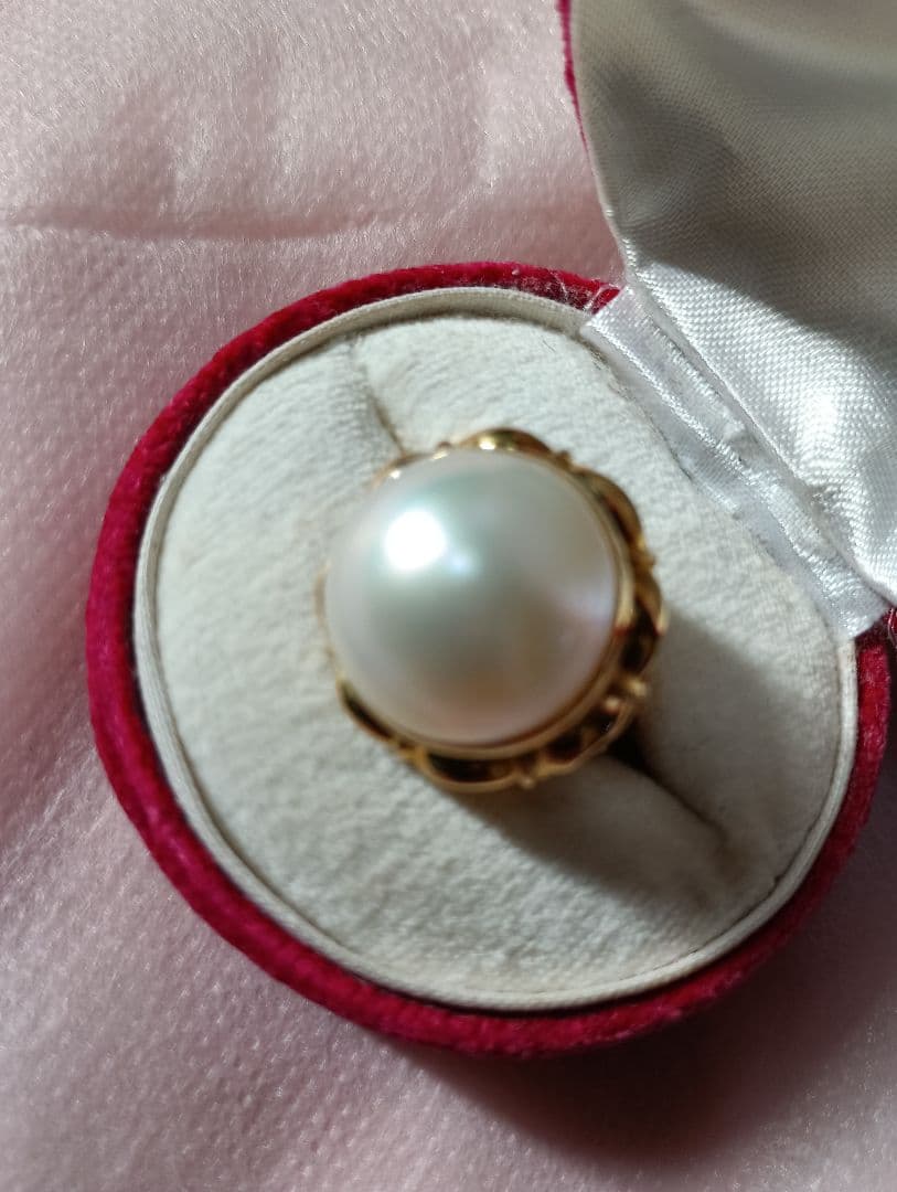 一粒パールリング☆マベ真珠☆18K ゴールド
