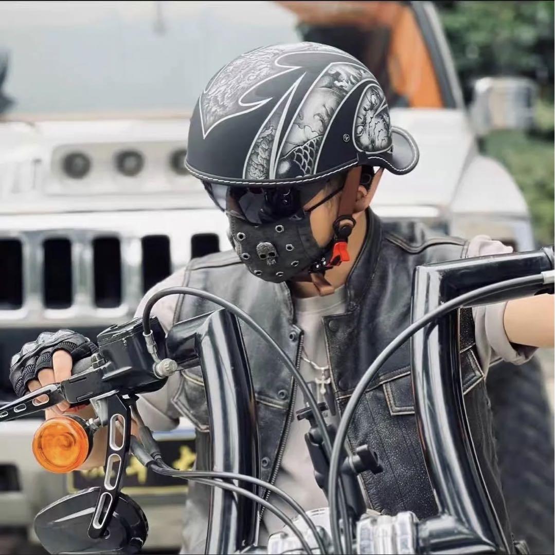 内蔵レンズハーレー トレロヘルメット ハーフヘルメット半キャップ ダックテール