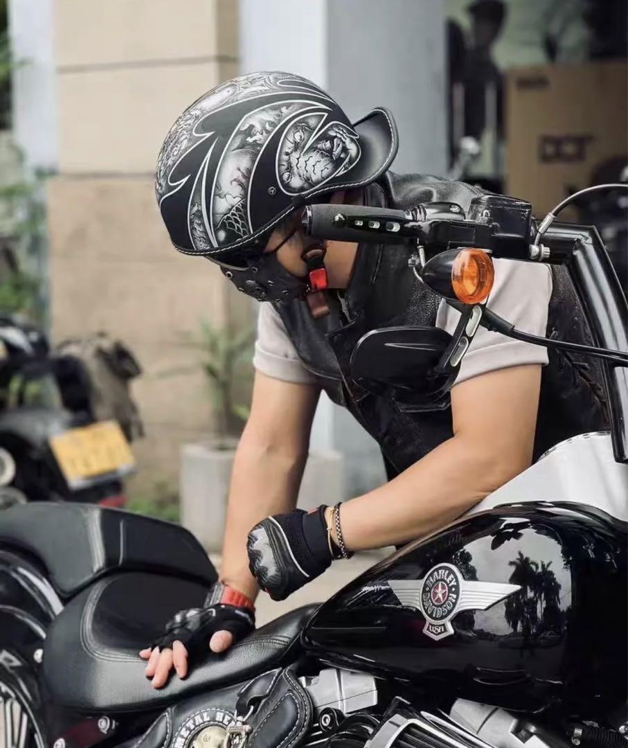 内蔵レンズハーレー トレロヘルメット ハーフヘルメット半キャップ ダックテール