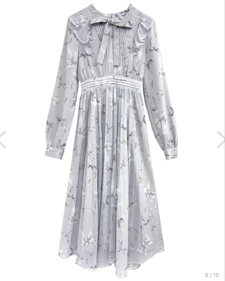 Rosé Muse/Ribbon pattern pleated dress