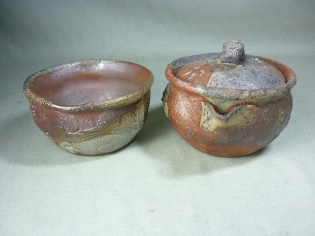 小西陶古 作 備前煎茶器（龍紋）高級煎茶道具 宝瓶 湯冷 煎茶碗