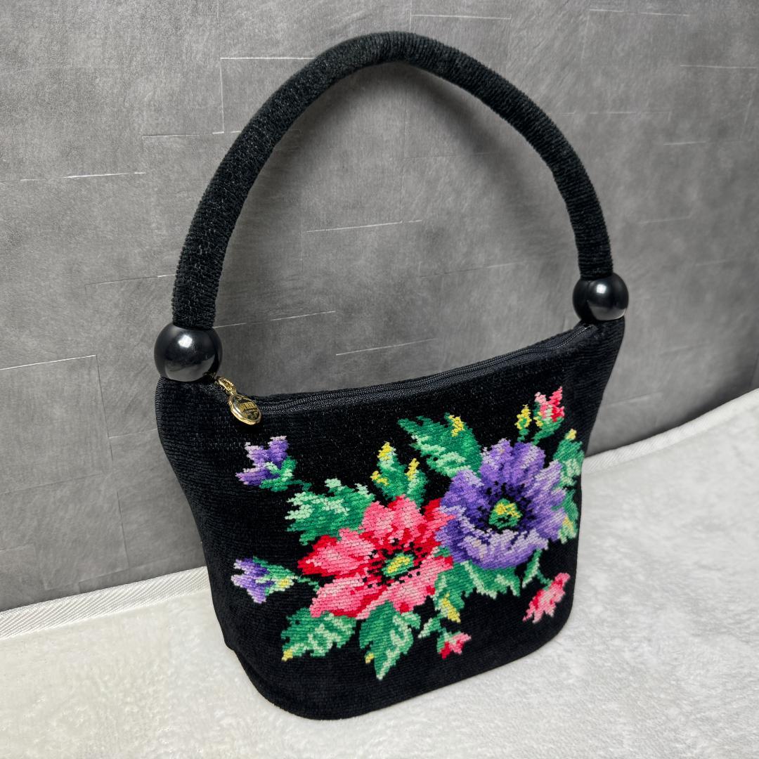 美品✨希少色　フェイラー　シュニール織　ハンドバッグ　3層　腕掛け　花柄　ピンク 美品☆FEILER フェイラー 花柄 シュニール織 ハンドバッグ