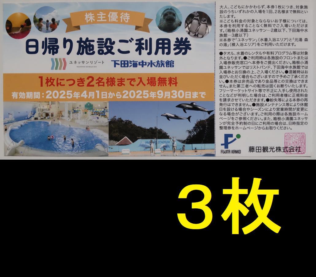 藤田観光 株主優待 日帰り施設ご利用券 3枚 2025年9月期限 -e