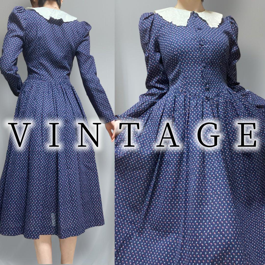 ヴィンテージ ヴィクトリア プラダドレス パフスリーブ ロング ワンピース 花柄 15,399円