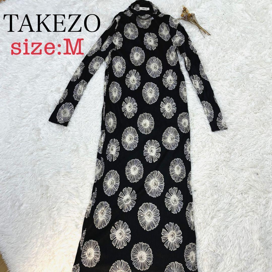 TAKEZO タケゾー　花柄 M　ブラック　ロングワンピース