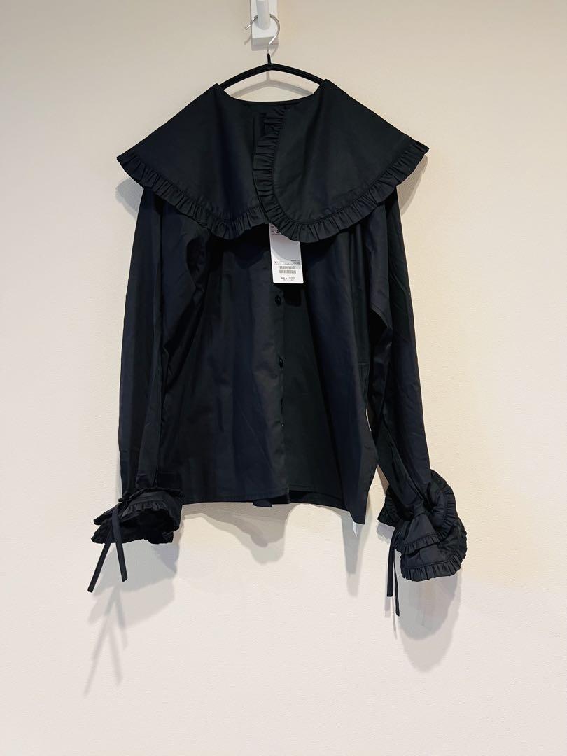 Ray BEAMS レイビームス　黒　新品　ビッグ襟フリルブラウス　ビームス