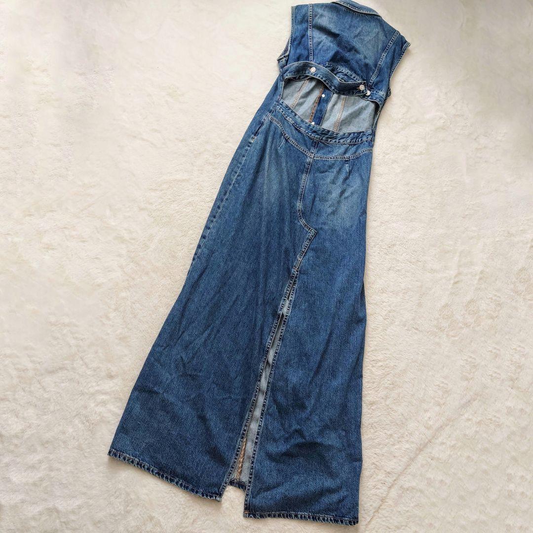新品 ZARA デニム ロングワンピース マキシ丈 エポレット M