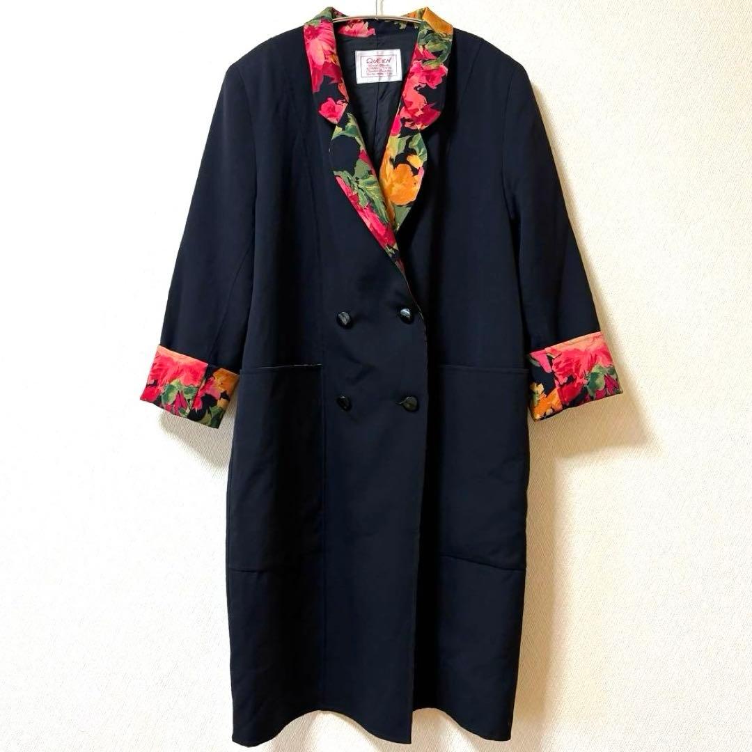 ロングジャケット　トレンチコート　花柄　コート　ダブルボタン　フリーサイズ