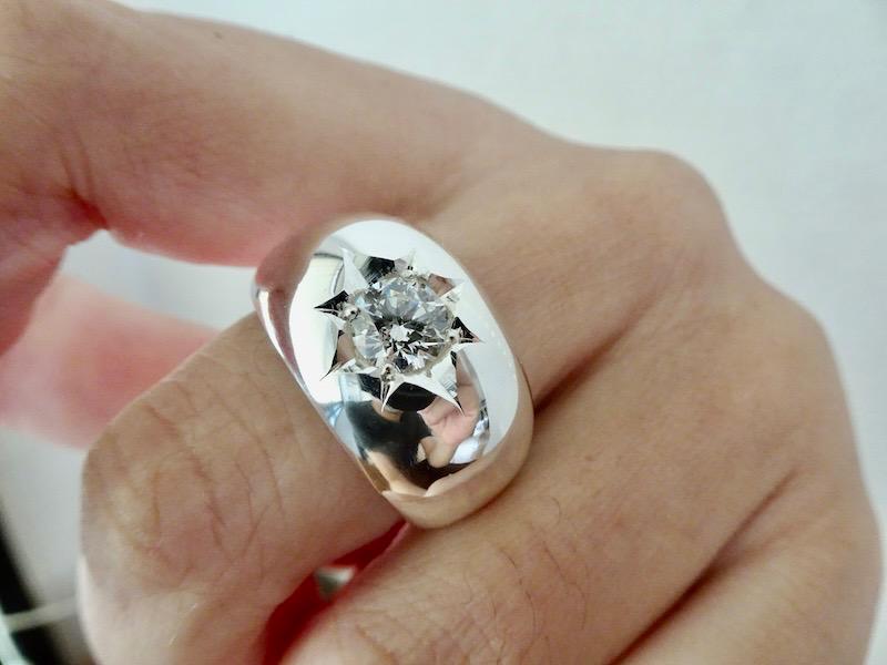 仁尾彫金『一つ星ジルコニア、甲丸リング』ハンドメイド364