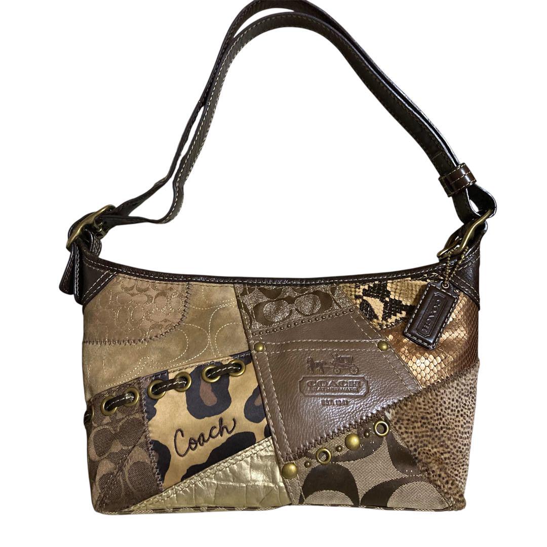 希少 COACH コーチ ショルダーバッグ パッチワーク パイソン