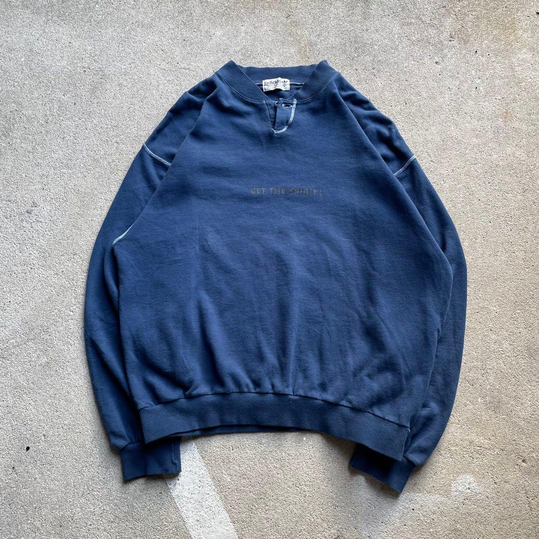 90s adidas Sweat Henry neck Blue Y2KM・Old adidas