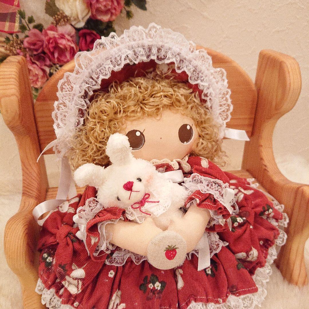 ❁ハンドメイドドール❁カントリードール❁女の子お人形❁うさぎ❁ハーフボンネット