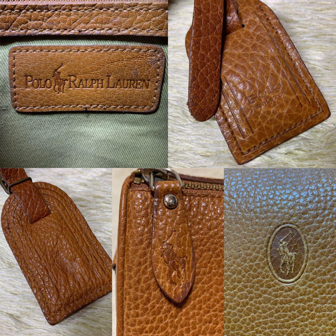 POLO RALPH LAUREN ラルフローレン ボストンバッグ ブラウン POLO RALPH LAUREN ポロ・ラルフローレン レザー 切替 チェック