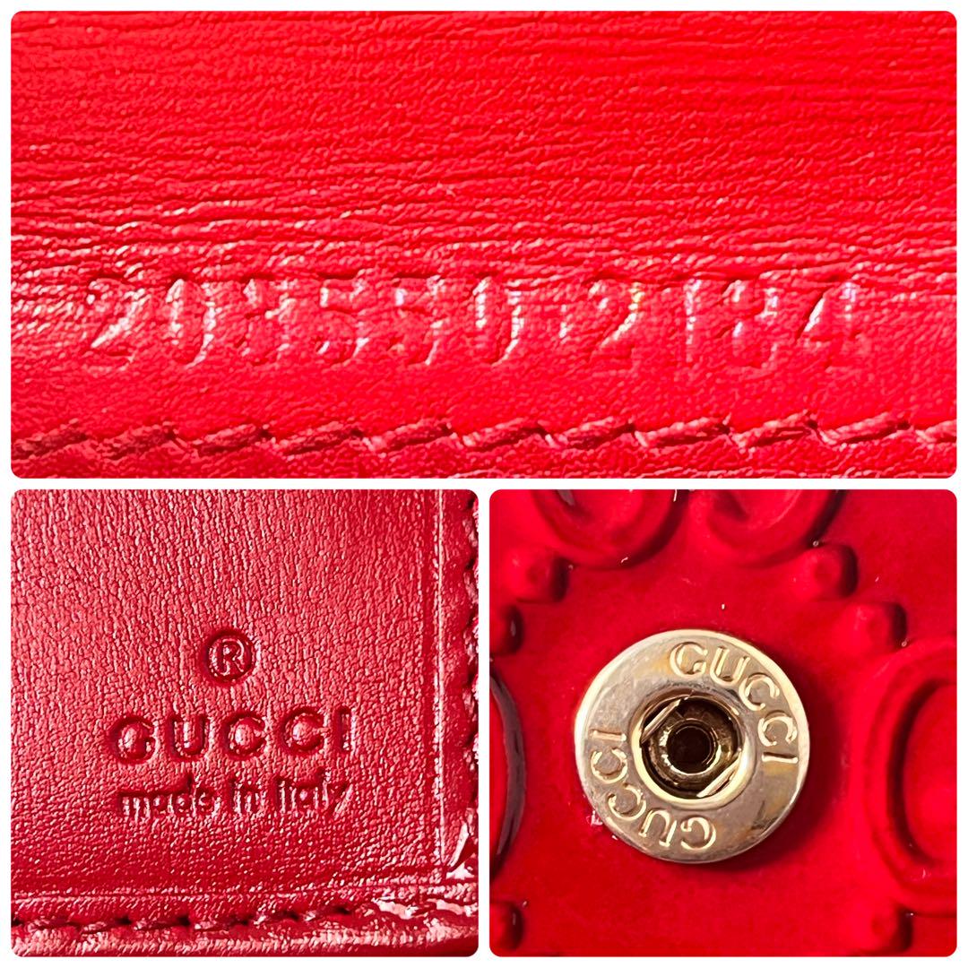 美品✨GUCCI 長財布　ラブリーハート　シマ　Wホック エナメル　レッド