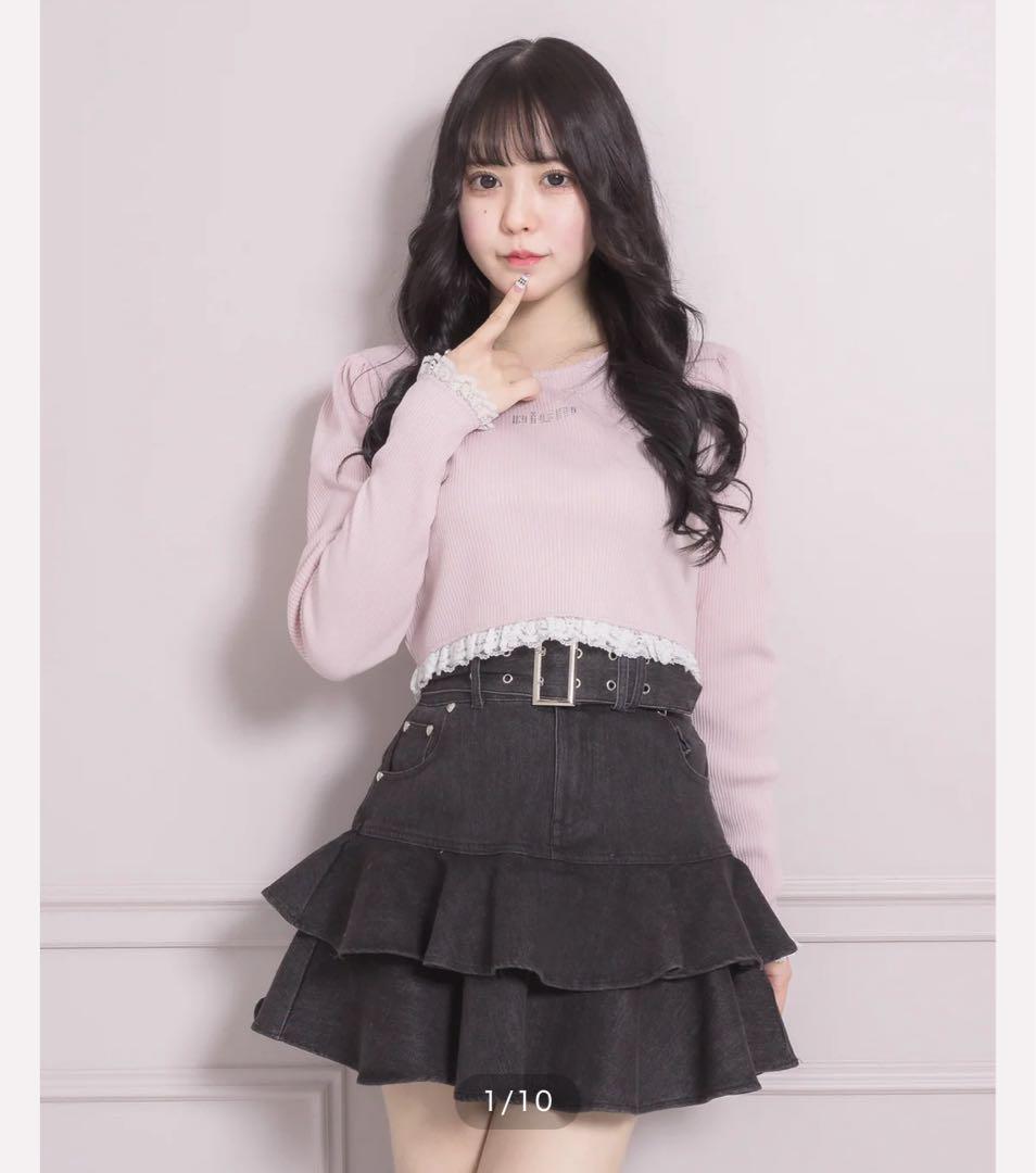 ♡pium♡ベルト付きティアードデニムスカート
