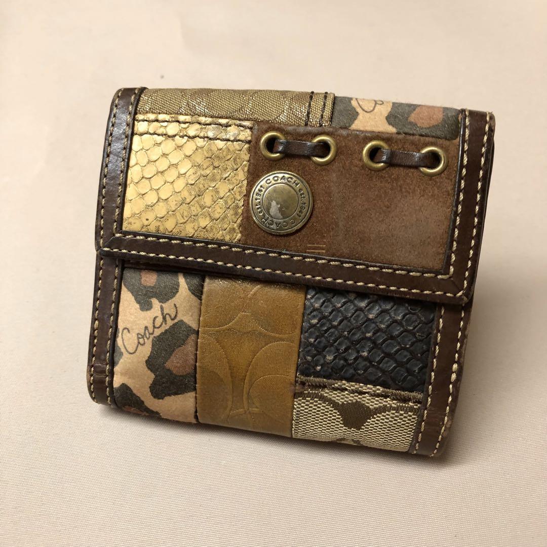 COACH コーチ 二つ折り財布 パッチワーク アニマル柄 レザー