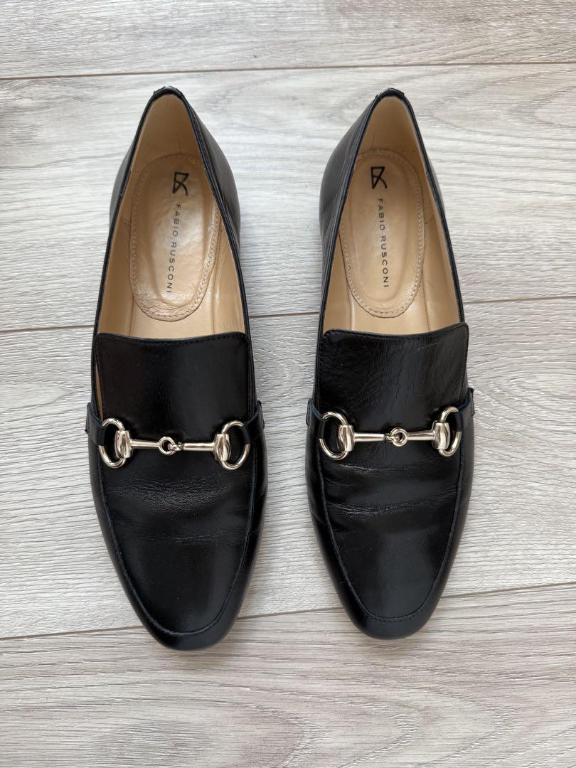 FABIO RUSCONI ローファー レザー 黒 ブラック ゴールド金具　37