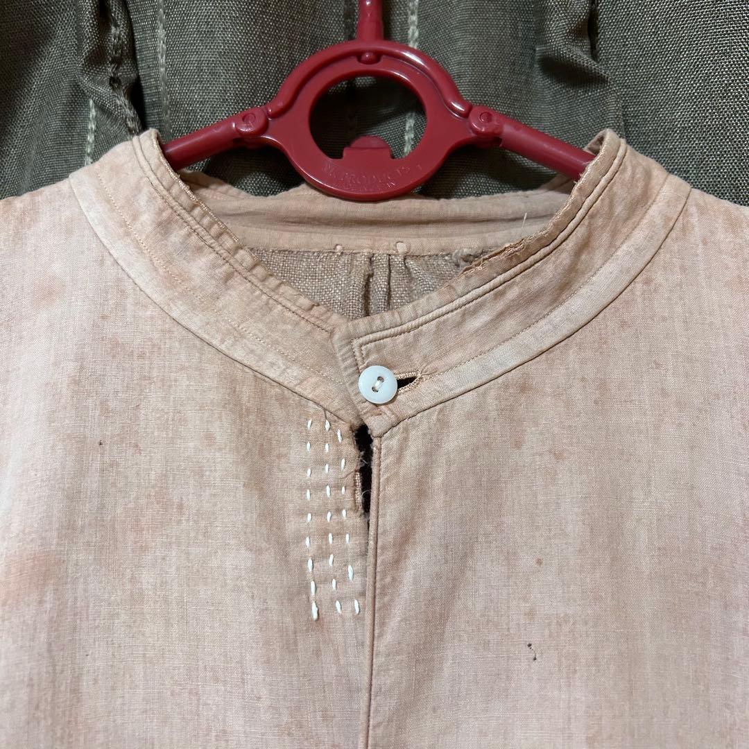 後染め　アンティーク　リネン　スモックシャツ