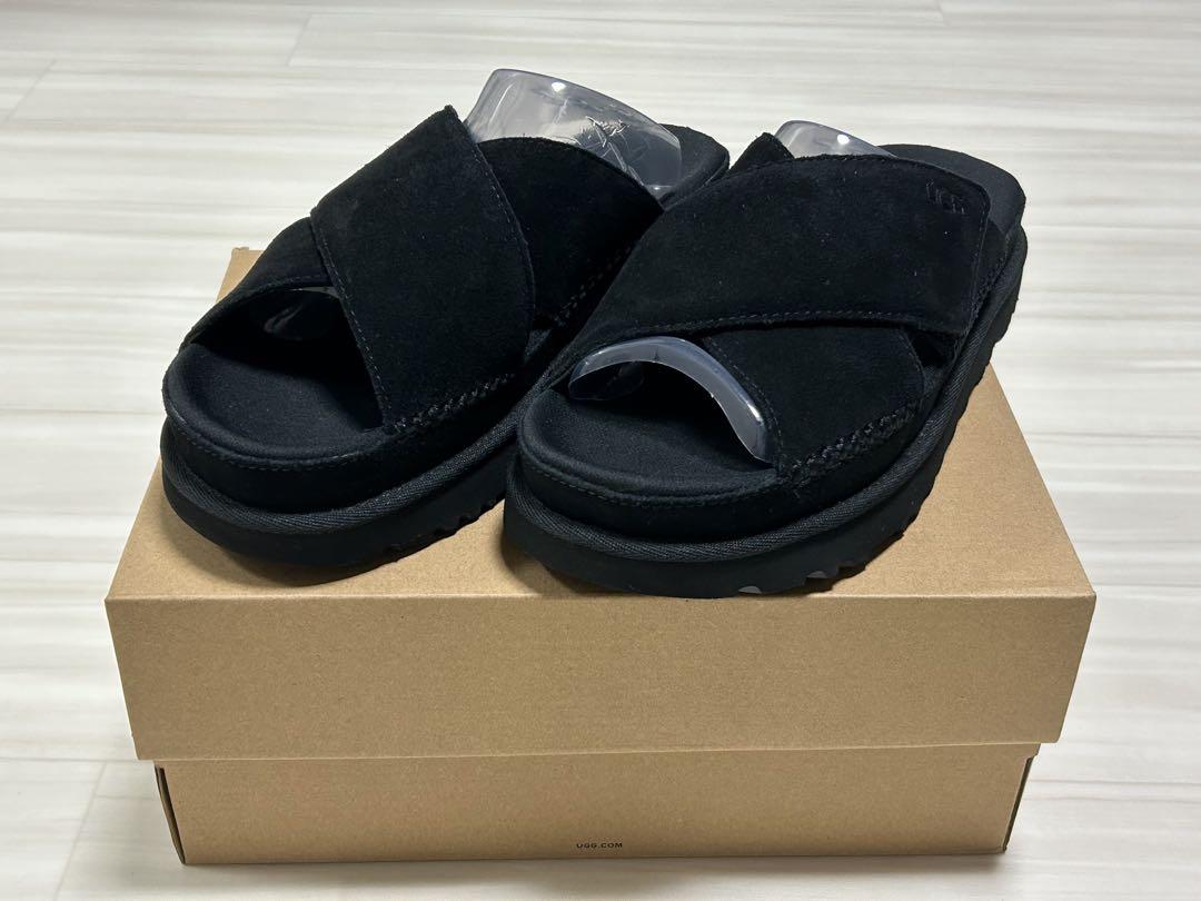 UGG レディース黒 スエード クロスストラップ サンダル