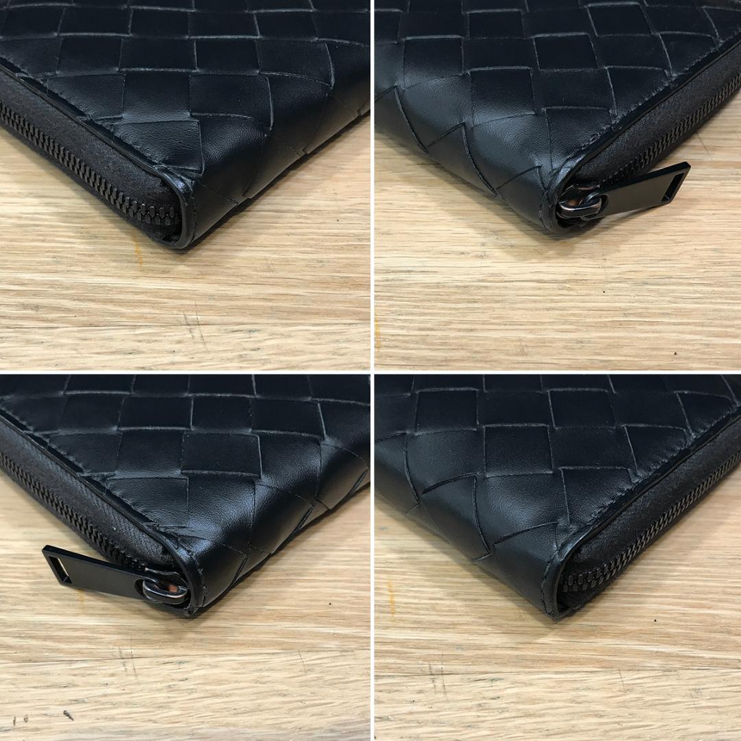 良品 ボッテガヴェネタ イントレチャート ラウンドファスナー長財布 ブラック