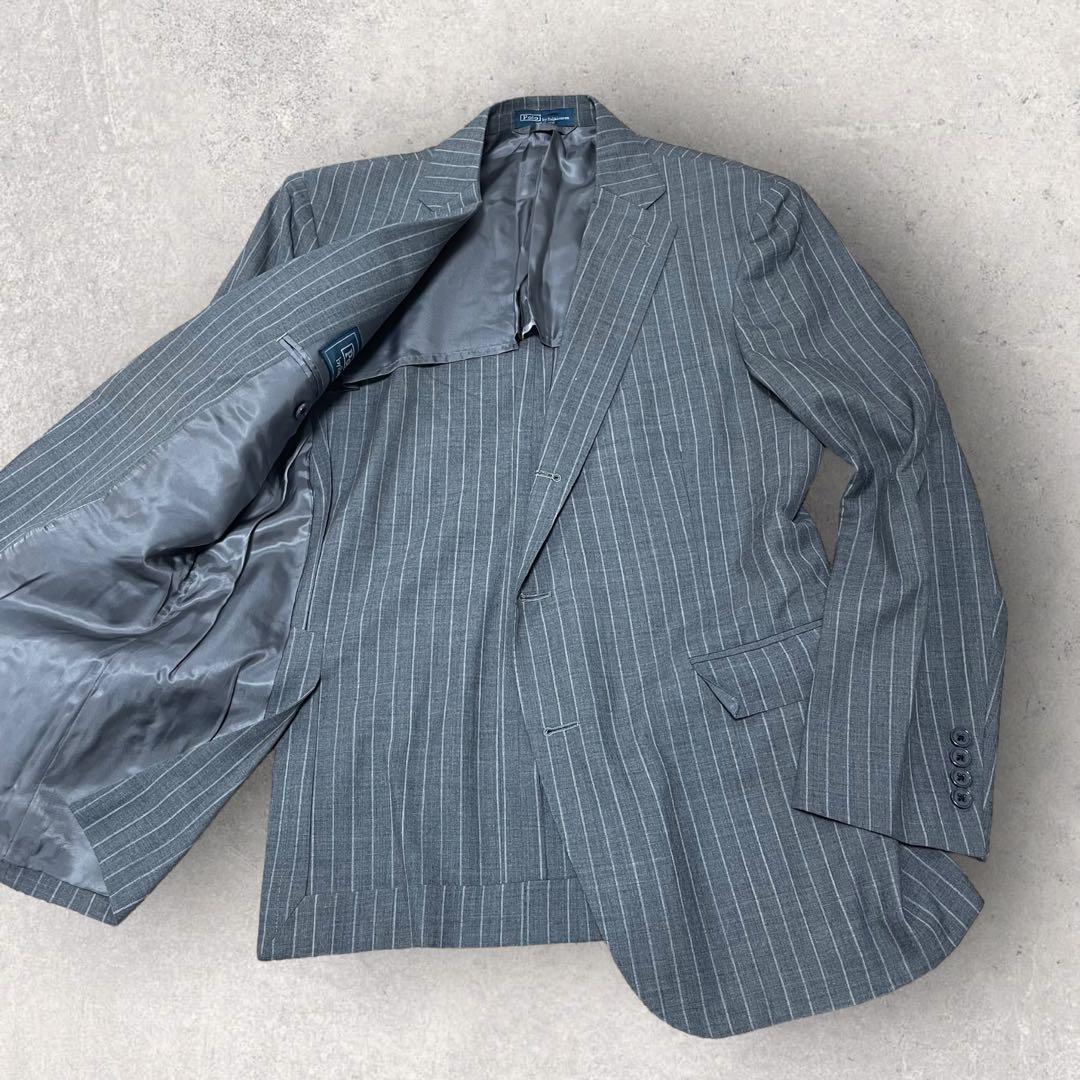 美品 Ralph Lauren 背抜き ストライプ セットアップ スーツ グレー