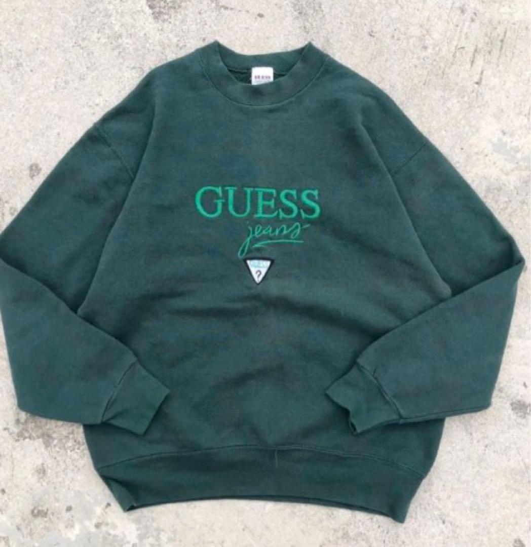 着画あり 常田大希さん着用 90s guess スウェット XL 緑 刺繍ロゴ