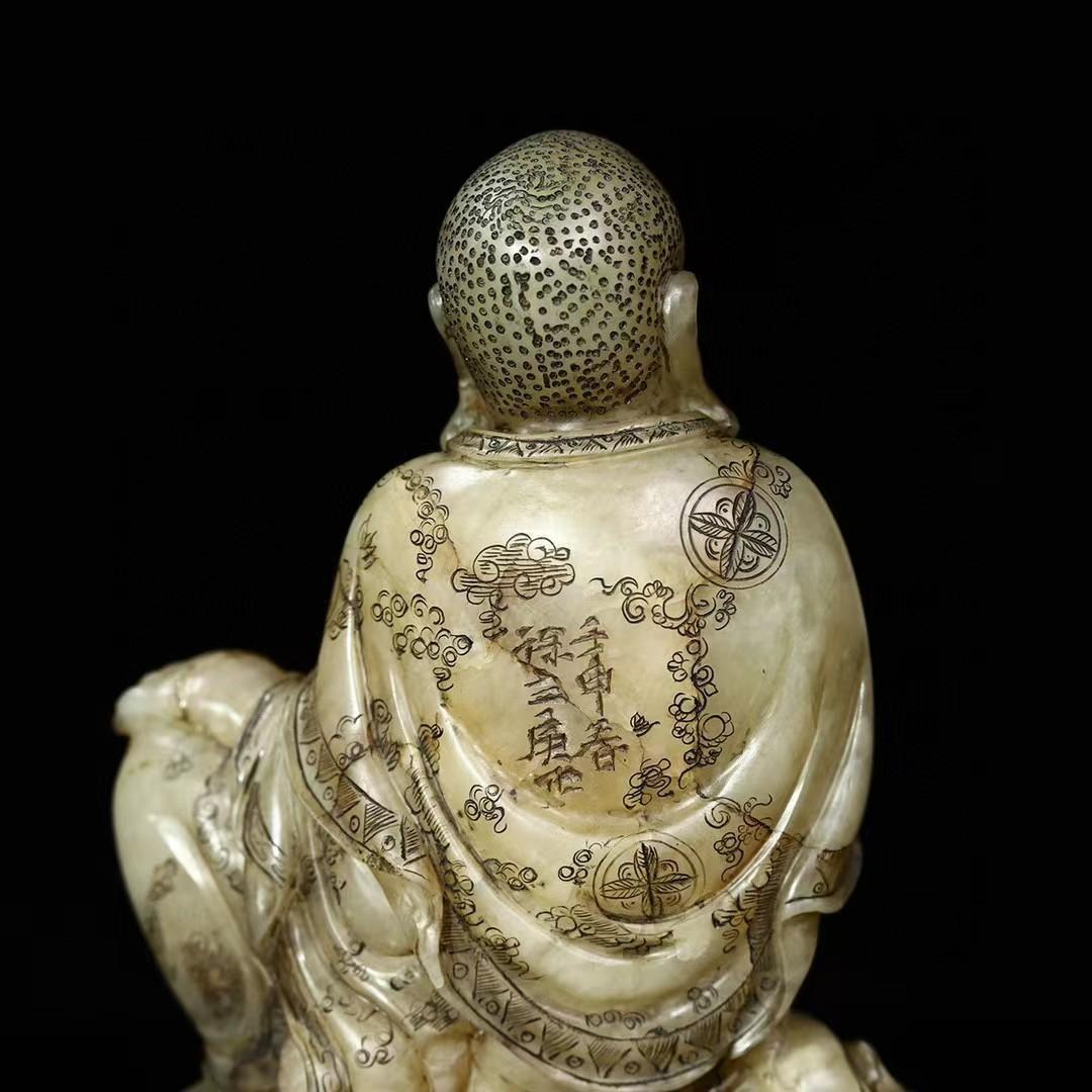 中国古美術・旧蔵寿山石羅漢尊者・仏像・手彫り・文房具・木箱付き・風水開運・置物